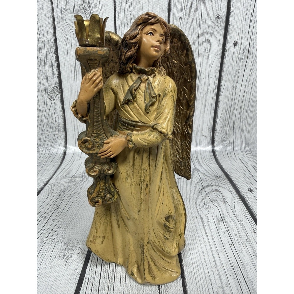Vintage Fontanini Angel Candle Holder Simonetti 5 645 Italy Resin Figurine 7.5"
